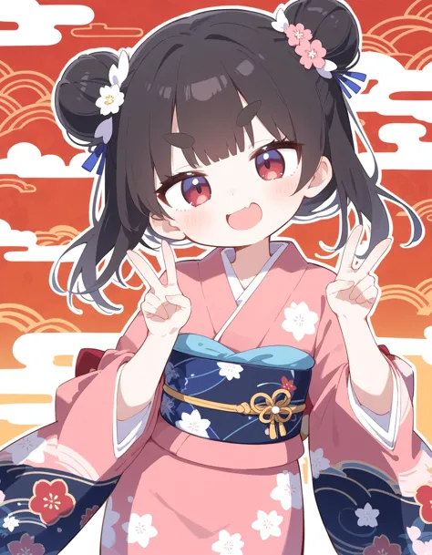 anime girl in kimono outfit with a chopstick in her hand