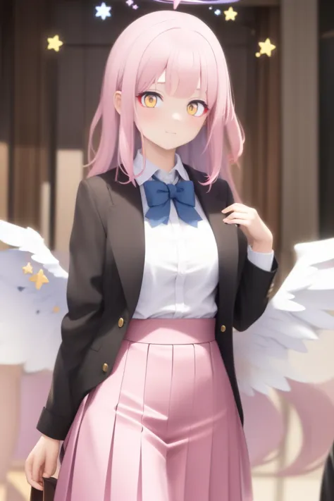 anime girl with pink hair and a black jacket and pink skirt