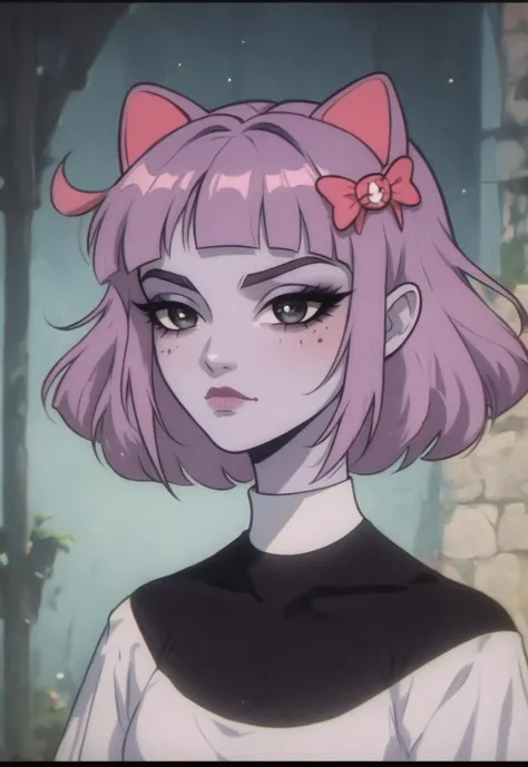 a close up of a person with a cat ears and a dress