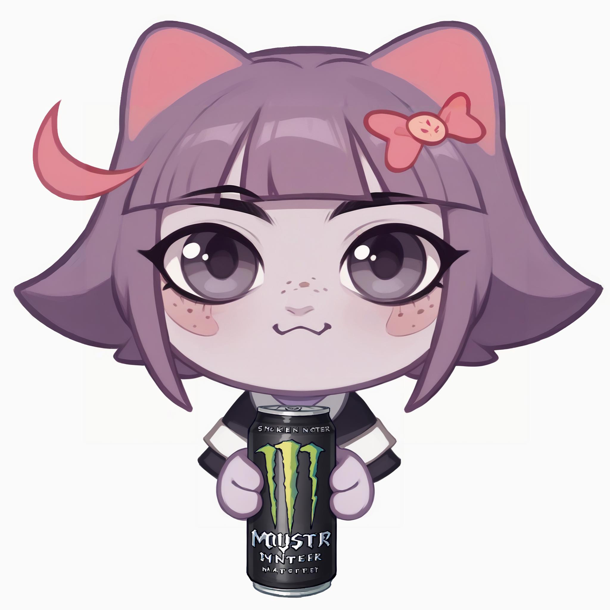 Anime - style doll of a girl with pink hair and a monster energy drink -  SeaArt AI