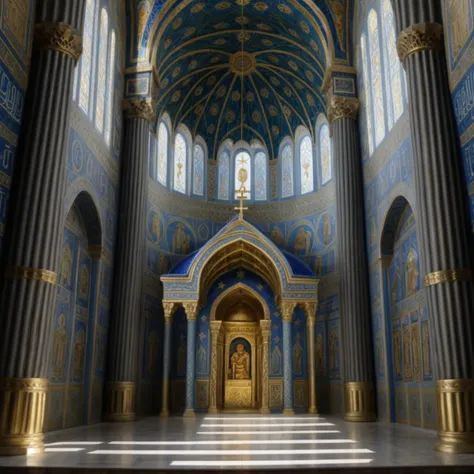 arafed view of a church with a blue and gold ceiling