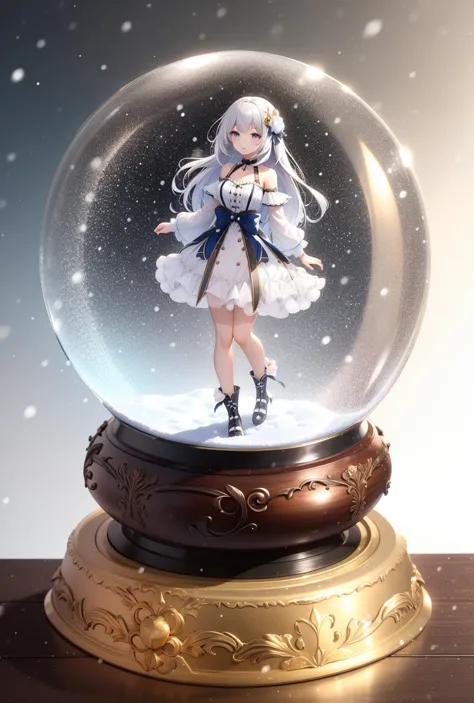 a close up of a snow globe with a girl in it