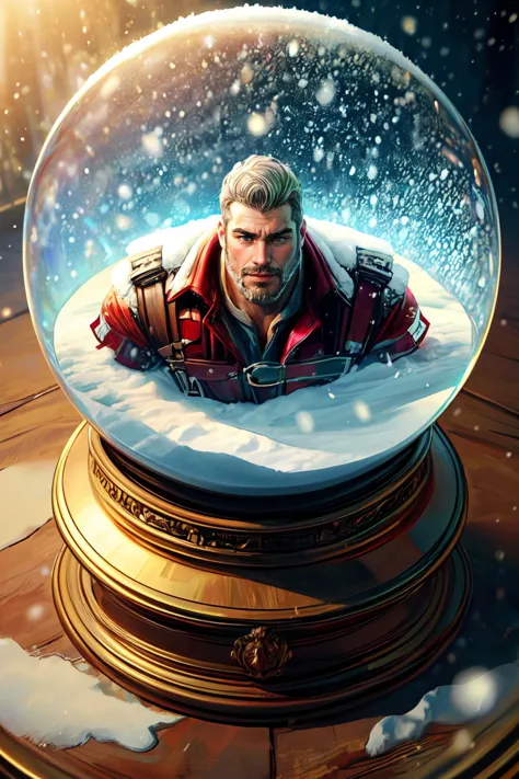 a close up of a snow globe with a man in it