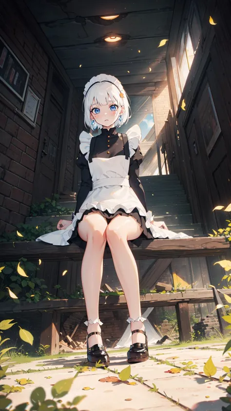 arafed image of a woman in a maid outfit sitting on a bench