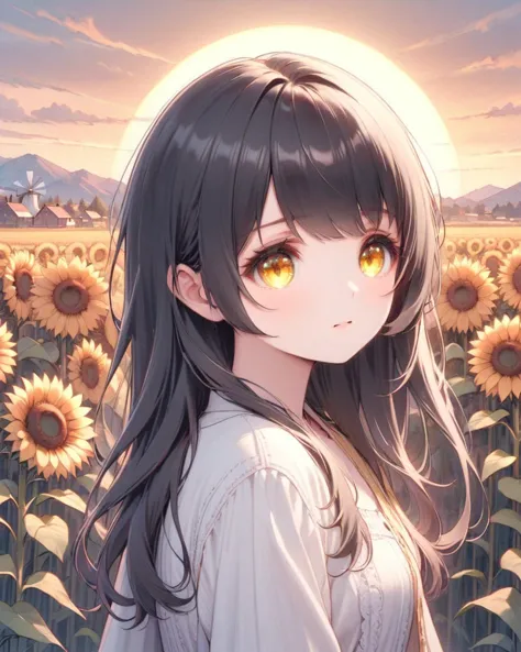 anime girl in a field of sunflowers