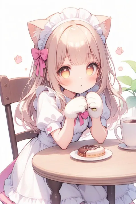 anime girl sitting at a table with a plate of food