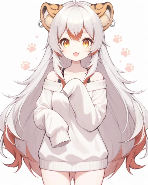 anime girl with long white hair and ears with ears in the air