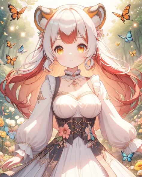 a close up of a woman in a dress with a cat ears