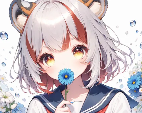 anime girl with a flower in her mouth