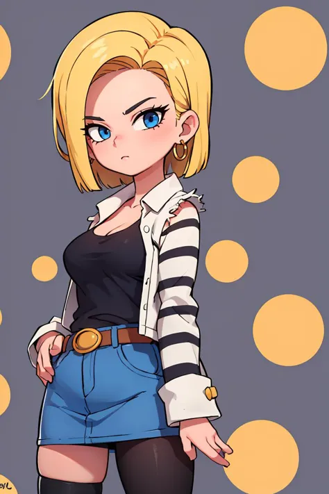 (masterpiece, best quality), 1girl,   <lora:android18-lora-nochekaiser:1> android 18, blonde hair, blue eyes, eyelashes, hoop ea...
