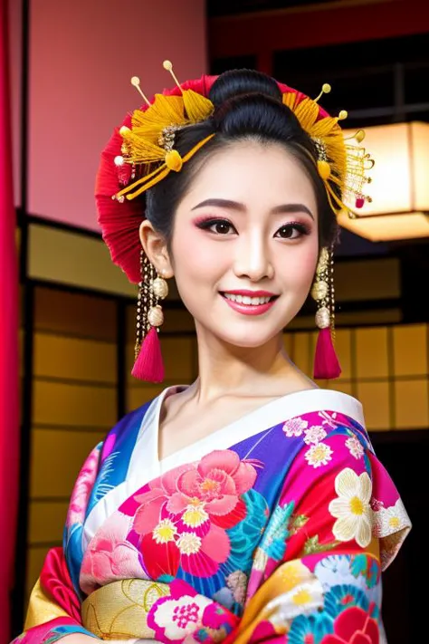 a woman in a kimono is posing for a picture