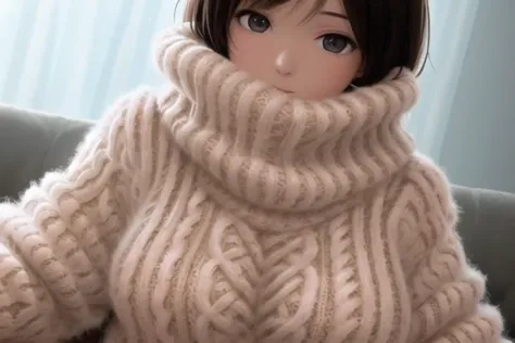 a close up of a doll wearing a sweater and a sweater