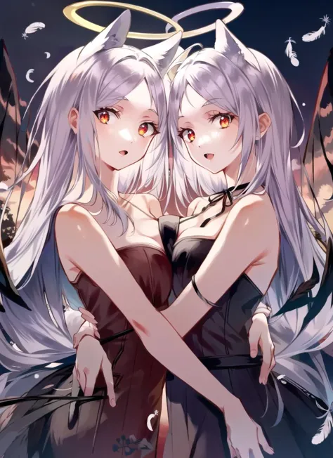 two anime girls with angel wings and a halo