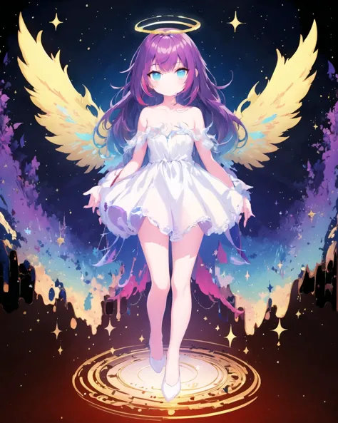 (1girl, solo:1.2), <lora:changeACharacterAngelIfy_v10:0.6>, angelt, large wings, halo, angel, (full body, , looking at viewer, flying), surreal, starry, milky way, (3FE0D0:0.51),(FF3333:0.58), double exposure, collarbone, bare shoulder, long hair, 

 , <hypernet:ms2:0.2>,   <lora:LohaMorningGlory_lohaV10:0.9> <lora:planetSimulatorLora_:0.6> <lora:cosmicRainbow_v1:0.6>, rainbow,  <lora:test-noline:0.5>