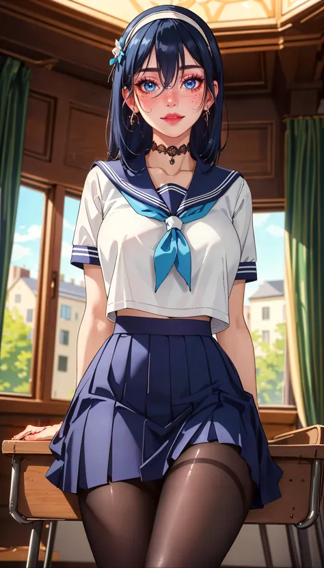 anime girl in a school uniform sitting on a bench