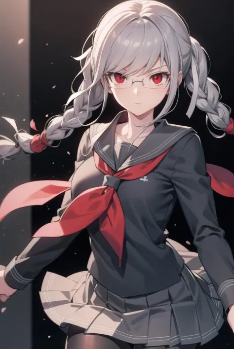 pekopekoyama, <lora:pekopekoyama-lora-nochekaiser:1>,
peko pekoyama, braid, long hair, (red eyes:1.5), twin braids, glasses,
BREAK black pantyhose, black shirt, brown footwear, collarbone, pantyhose, pleated skirt, school uniform, serafuku, shirt, shoes, skirt,
BREAK looking at viewer,
BREAK indoors, classroom,
BREAK <lyco:GoodHands-beta2:1>, (masterpiece:1.2), best quality, high resolution, unity 8k wallpaper, (illustration:0.8), (beautiful detailed eyes:1.6), extremely detailed face, perfect lighting, extremely detailed CG, (perfect hands, perfect anatomy),