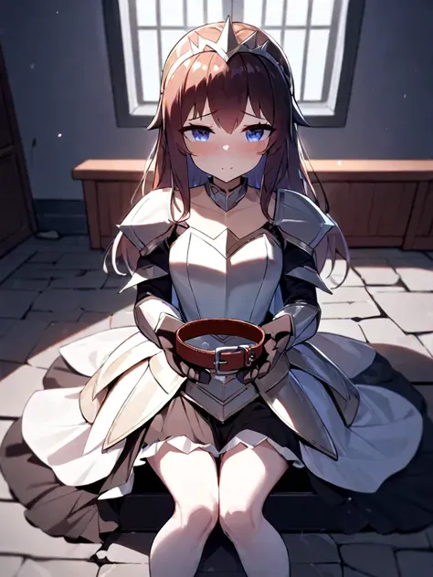 anime girl sitting on the ground with a bowl of food