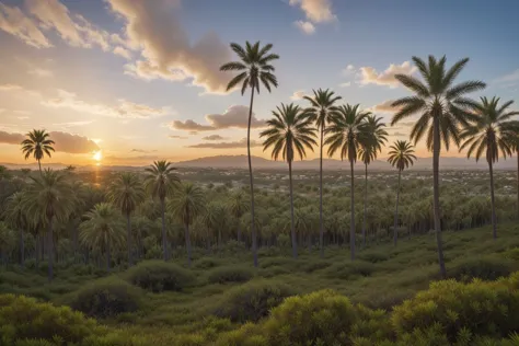 (a forest of palm trees), sunset