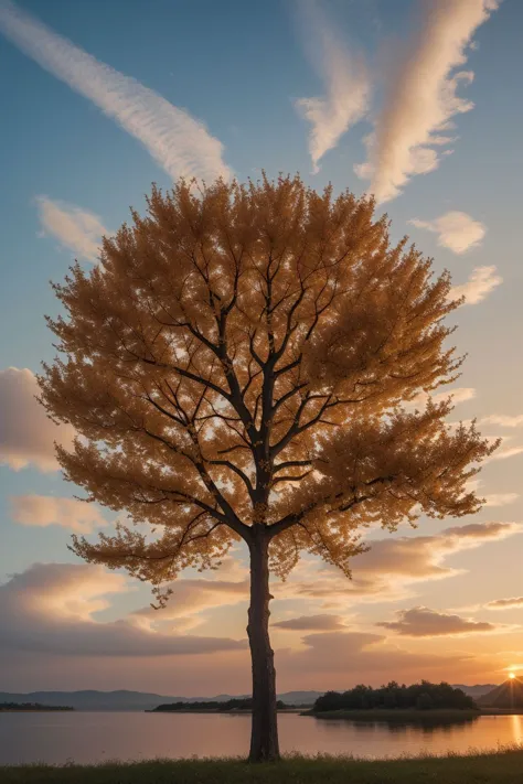 (a orange tree), sunset