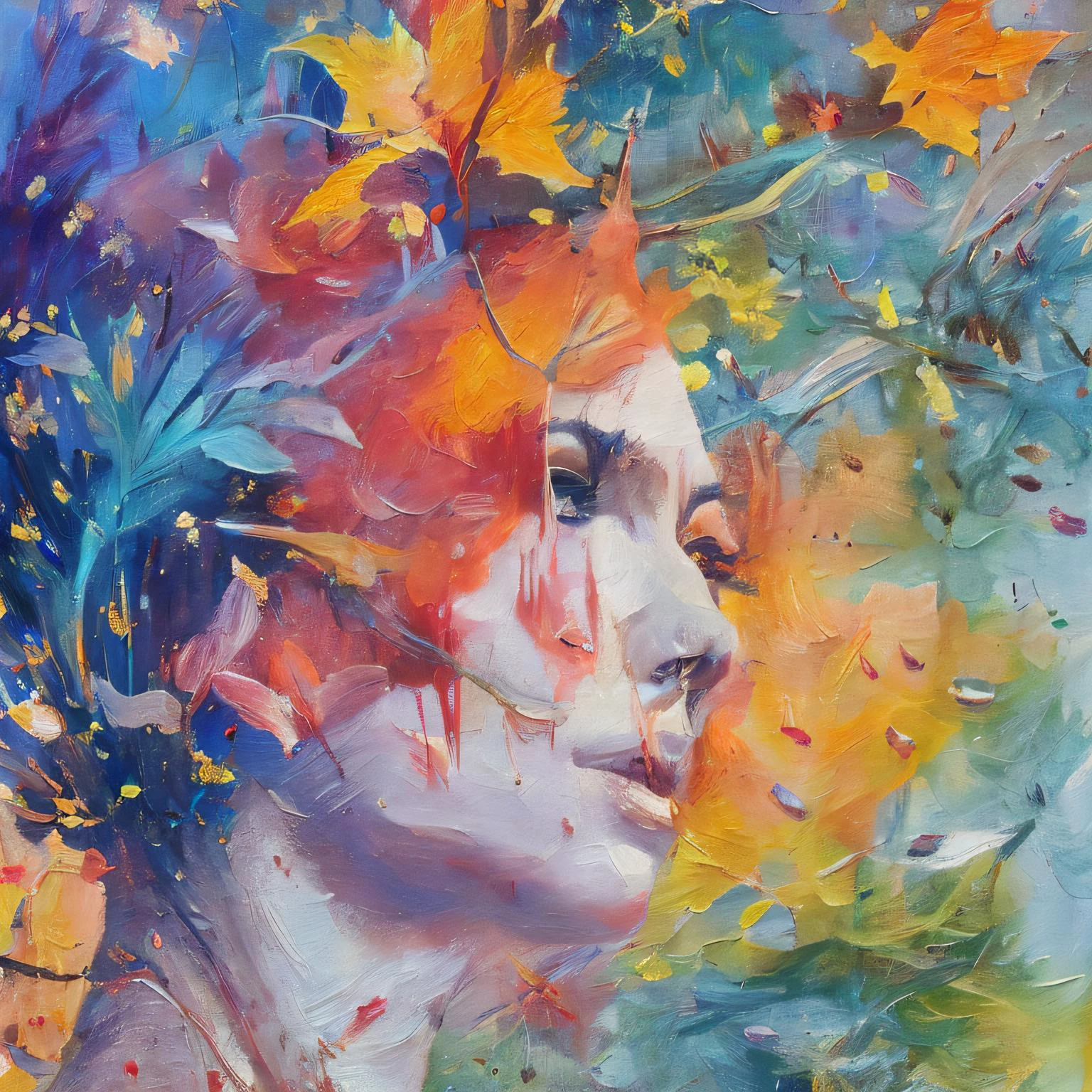 MSEによる絵画 アグネス・セシルによる女性, 明るいデザイン, パステルカラー, インクの滴, 秋の光