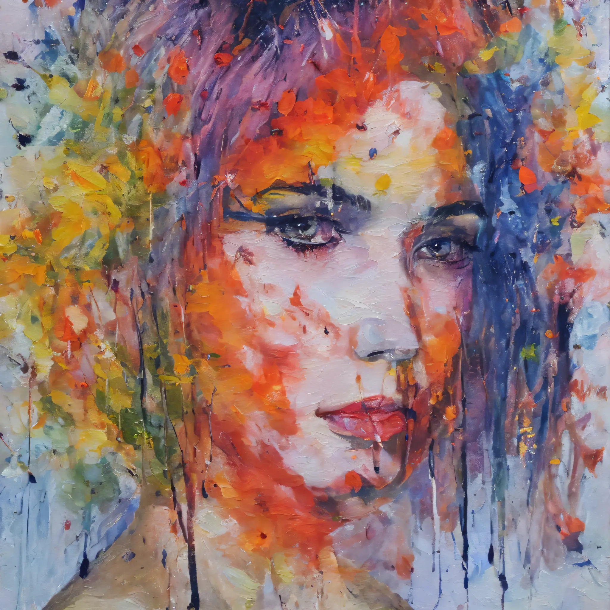 uma pintura de mse uma mulher de Agnes Cecile, design luminoso, cores pastel, gotas de tinta, luzes de outono