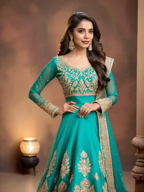 a beautiful teal green anarkah suit with gold embroidery work