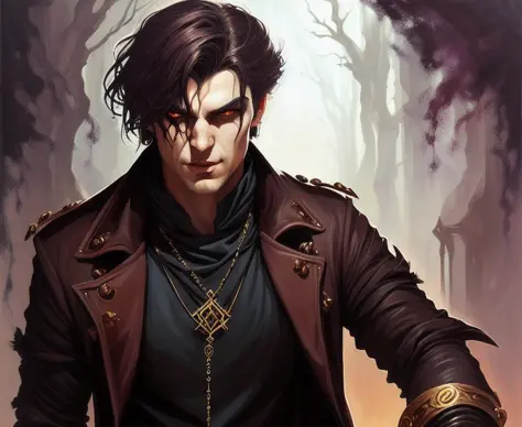 (oil painting, painterly) dynamic from front, by  (Andreas Zafiratos and Atey Ghailan)
a Bumbling Statuesque male Vampire Cleric...
