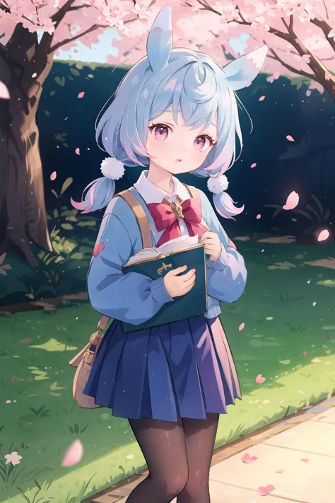 anime girl with blue hair and a book in her hands