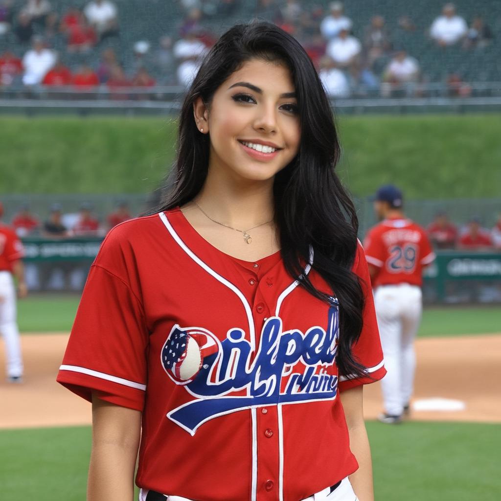 Arafed woman in a red jersey standing on a baseball field - SeaArt AI