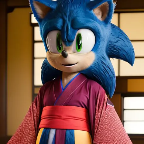 sonic (((wearing a red kimono)))