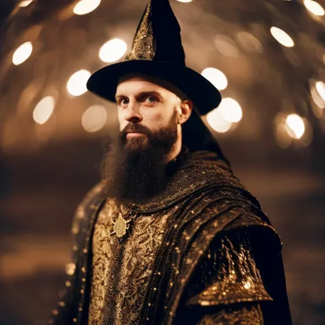 a close up of a man with a beard wearing a hat