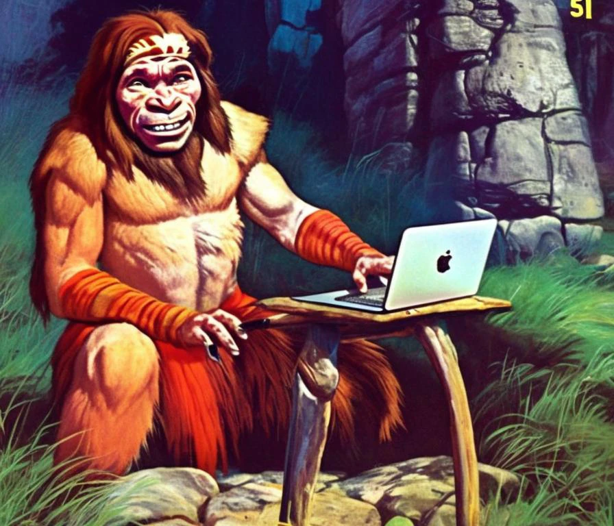 colorful photography of neanderthal from stone age using mcBook ...