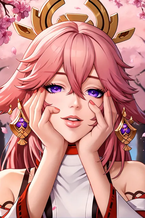 a close up of a person with pink hair and a crown on