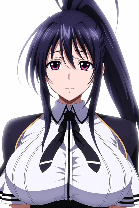 anime girl with long black hair and white shirt and tie