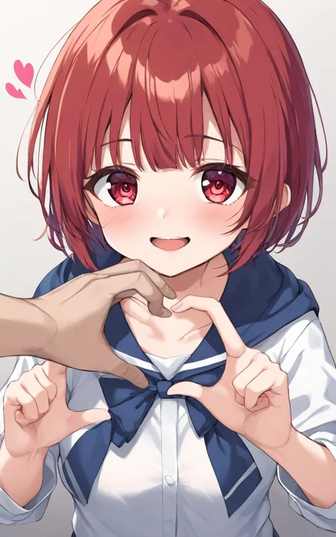 anime girl making a heart with her hands