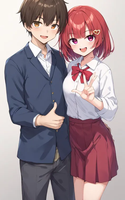 anime couple posing for a picture with their hands together