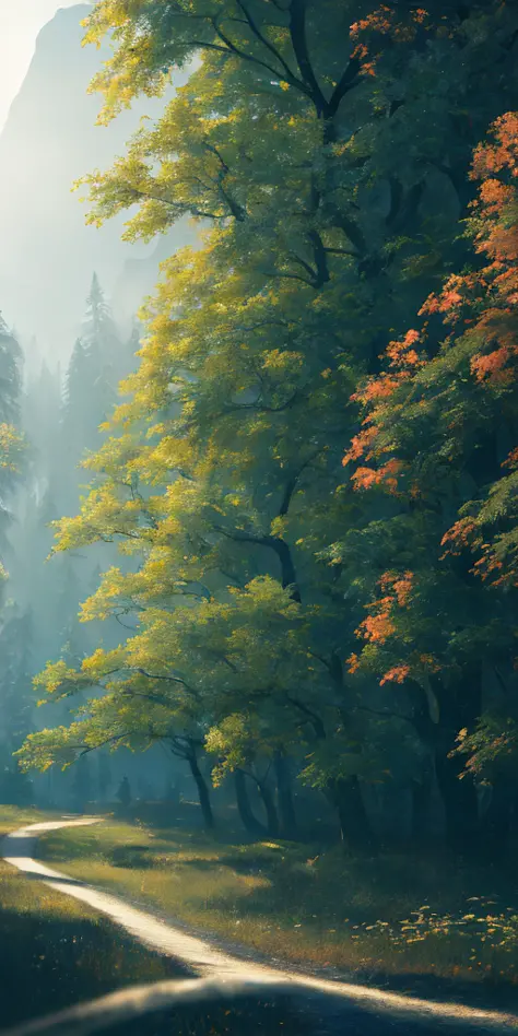 masterpiece, best quality, high quality, extremely detailed CG unity 8k wallpaper, The vast and quiet taiga stretches to the horizon, with dense green trees grouped in deep harmony, as the fresh breeze whispers through their leaves and crystal snow lies on...