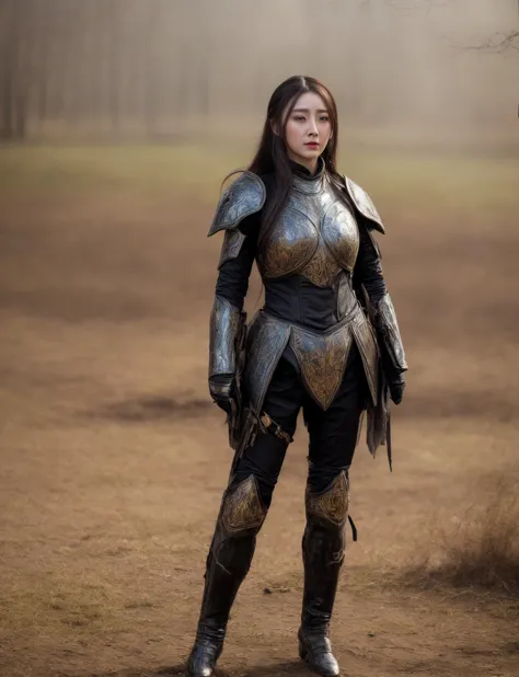 Ultra-realistic 8k CG, masterpiece, best quality, (very detailed face),masterpiece, best quality, 1girl, colorful, (full body, wide shot),  <lora:more_details:0.8> <lora:Fan_Warrior:0.8> war_glam armor, wearing fanbingbing fashion