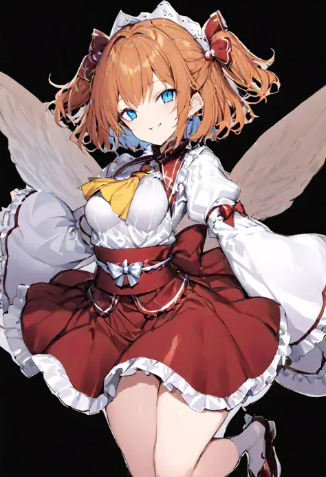 anime girl with angel wings and a red dress