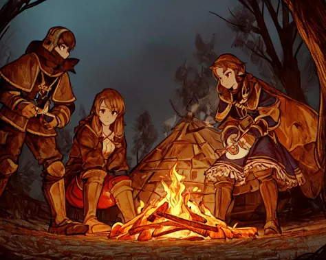<lora:FFTJobs:0.8>  group of adventurers setting up a campfire,
(masterpiece),  best quality, highres, 4k, 8k, Detailed Illustra...
