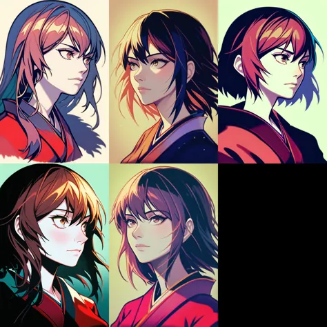 four different colored anime characters with different hair styles