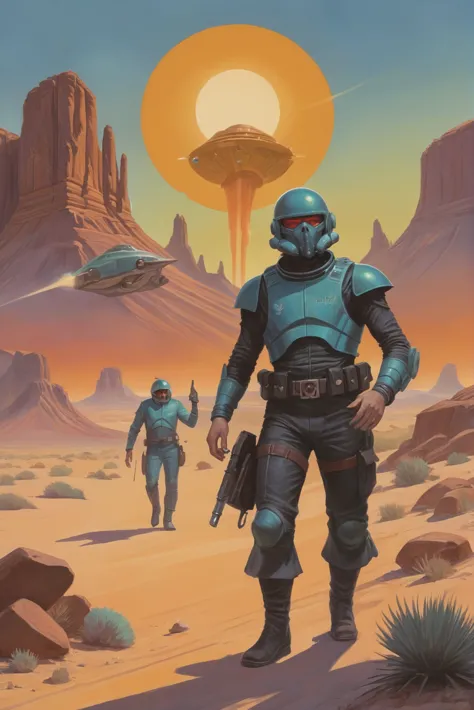 1980s pulp scifi painting, desert<lora:80s_cover_art:1:1:lbw=sdxl_style>