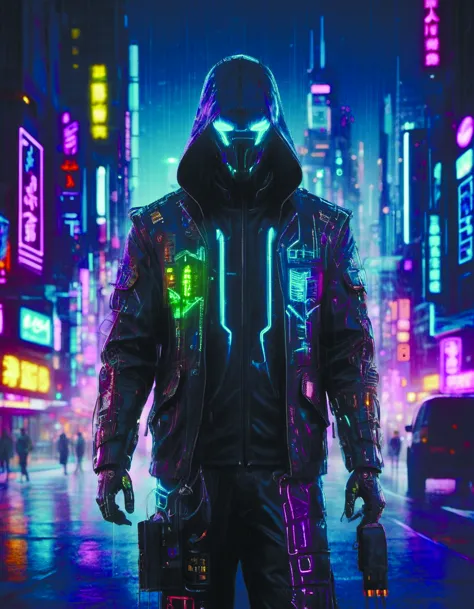 digital drawing of a cyberpunk character neon city at night rain digital illustration <lora:MindWarp:0.8>,cyberpukai <lora:Cyber...