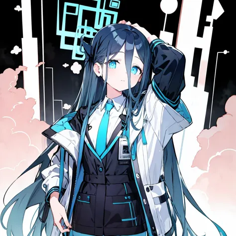 anime - style image of a woman in a school uniform with a blue tie