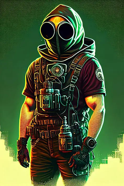 (boot-mjstyle:0.2), gasmask in cyperpunk style, empty background, extremely sharp, hdr, detailed, 8k, centered, as a t-shirt log...