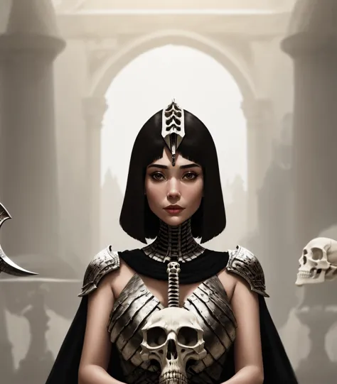 absurd res,  realistic, (photorealistic), highly detailed, solo, bobcut, bangs,  Emily Mortimer, stunning female necromancer in ...