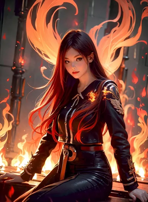 Masterpiece, Best Quality, (photorealistic:1.4),  Flames Girl, Flames, Ashes, Fire,  