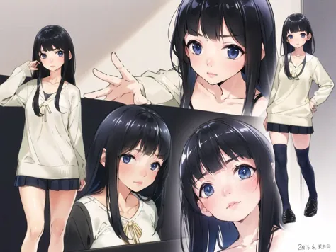 anime character with different expressions of a woman with blue eyes