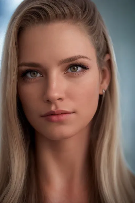 a close up of a woman with long blonde hair and a black top