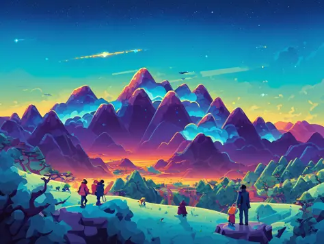 ((forest and mountain and starry sky with trip shape cloud)), space elevator, civilization, hi - tech building, Sci - fi movie,
(high contrast), (vector artwork), 2D flash game, (clean color), (clear boundaries), (bright colors), (morning or dusk sky),
(explicit), (extreme sharp focuss), ((masterpiece)), (best quality), (extreme details), fine art, silhouette, tidy style,
(Kurzgesagt style), by Kurzgesagt, (by Hiroshi Yoshida), (by Hasui Kawase), by Atey Ghailan, by Ismail Inceoglu